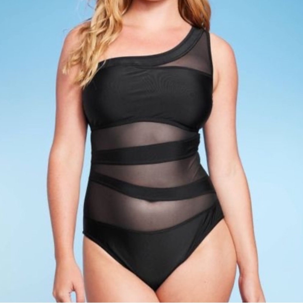 Shade & Shore black & mesh one-piece bathing suit size L Long (price negotiable)
